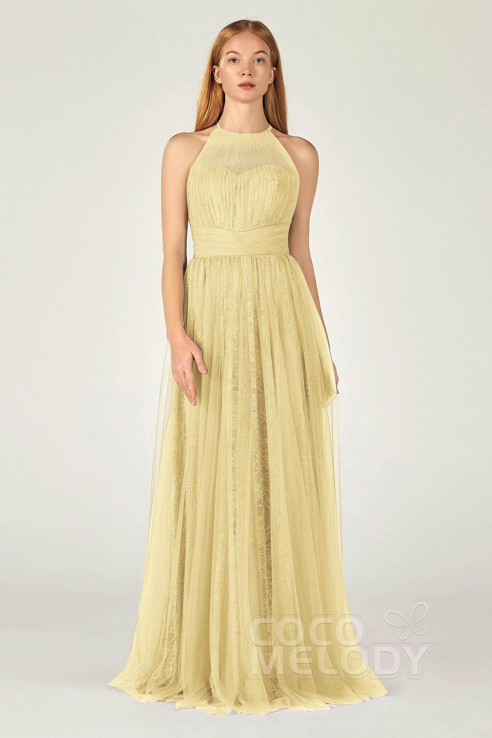 A-Line Floor Length Tulle Lace Bridesmaid Dress CB0377 - COCOMELODY